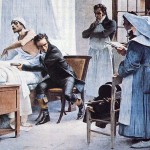 Laennec examines patient with stethoscope