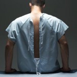 Patient in open-back gown