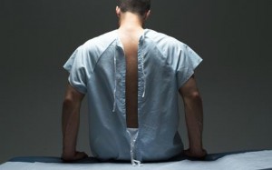 Patient in open-back gown